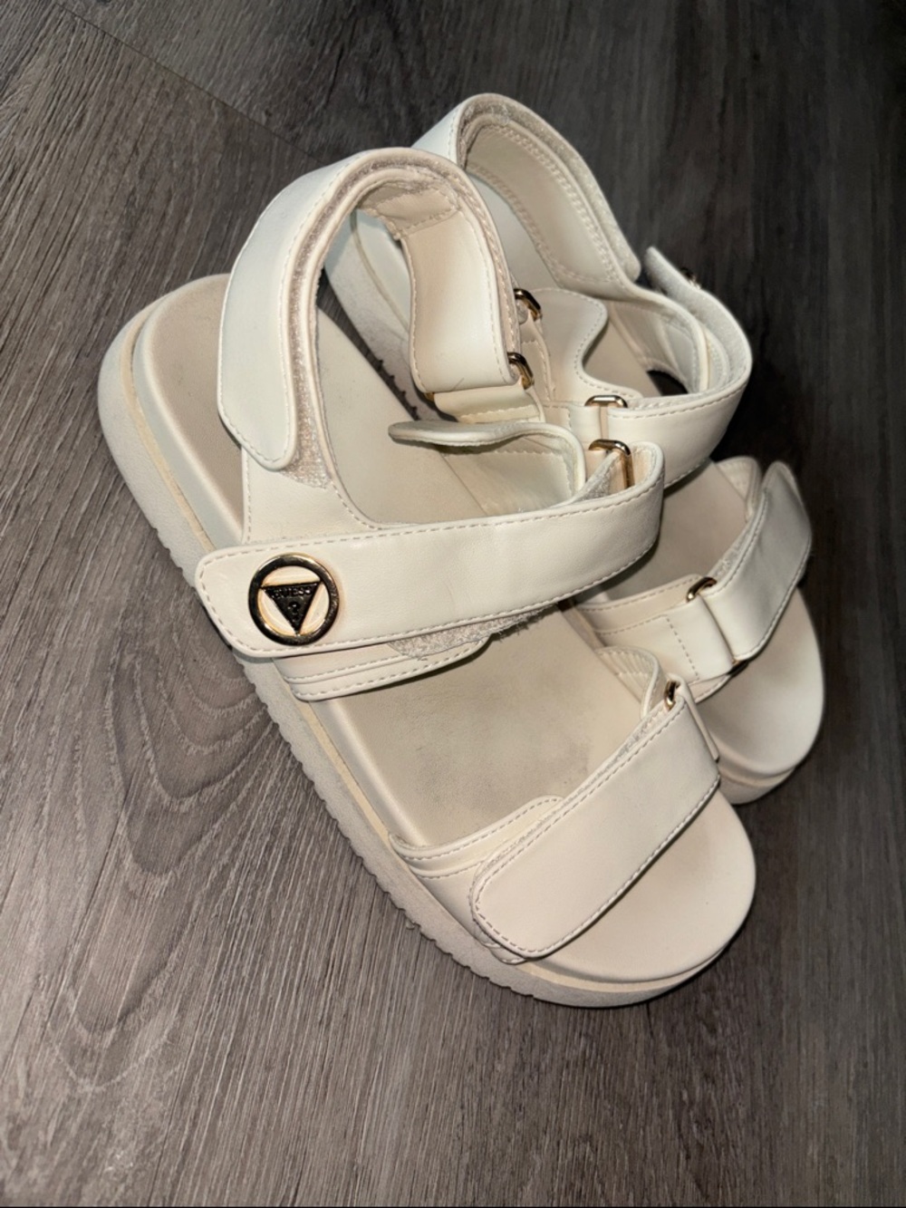 Guess Cream Strappy Velcro Sandals